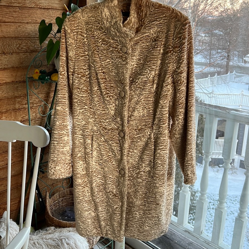 Valerie Stevens fully lined faux Persian lamb golden stroller coat.